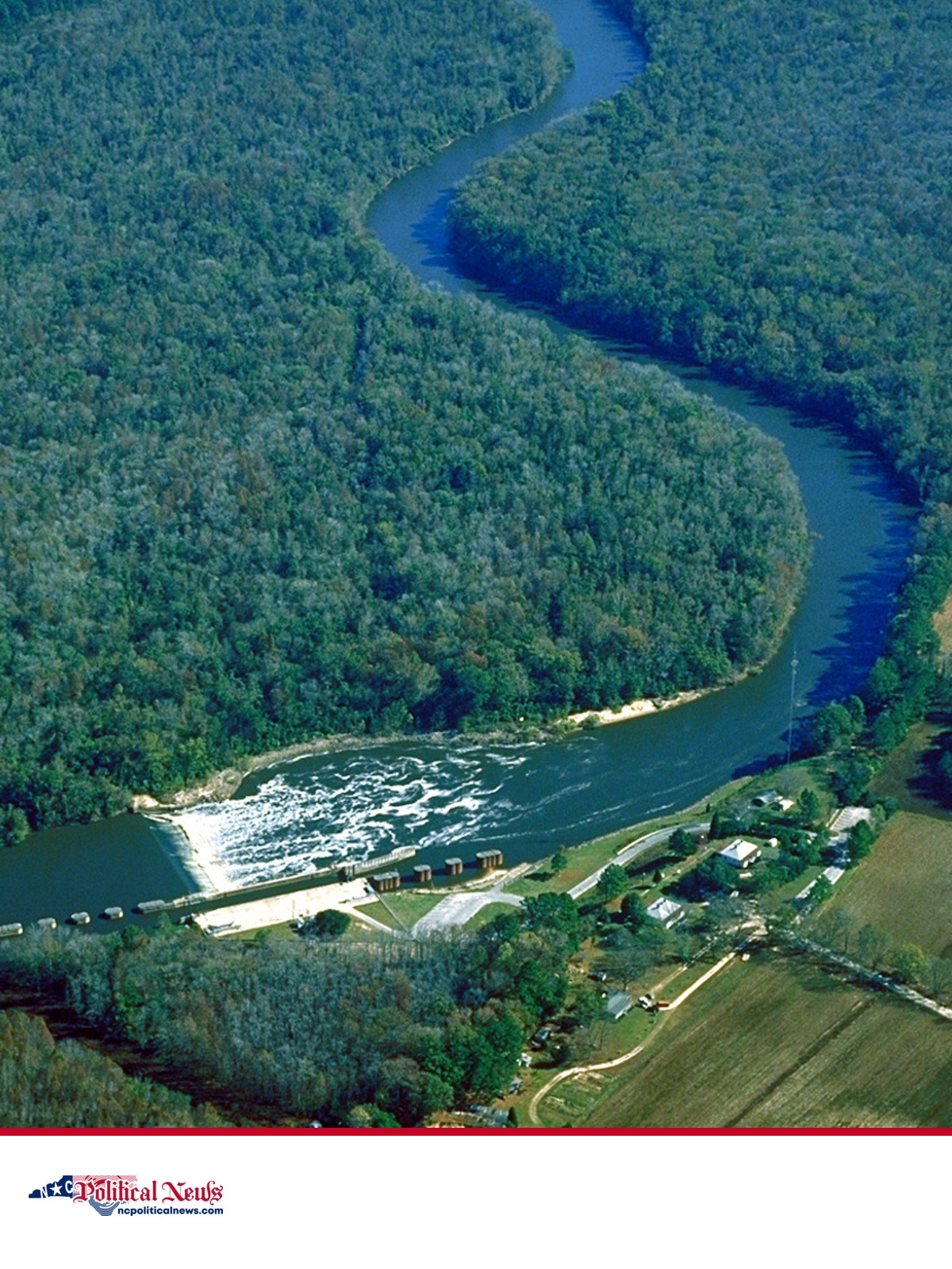 An aerial view of Lock and Dam No. 1 on the Cape Fear River near East Arcadia.
