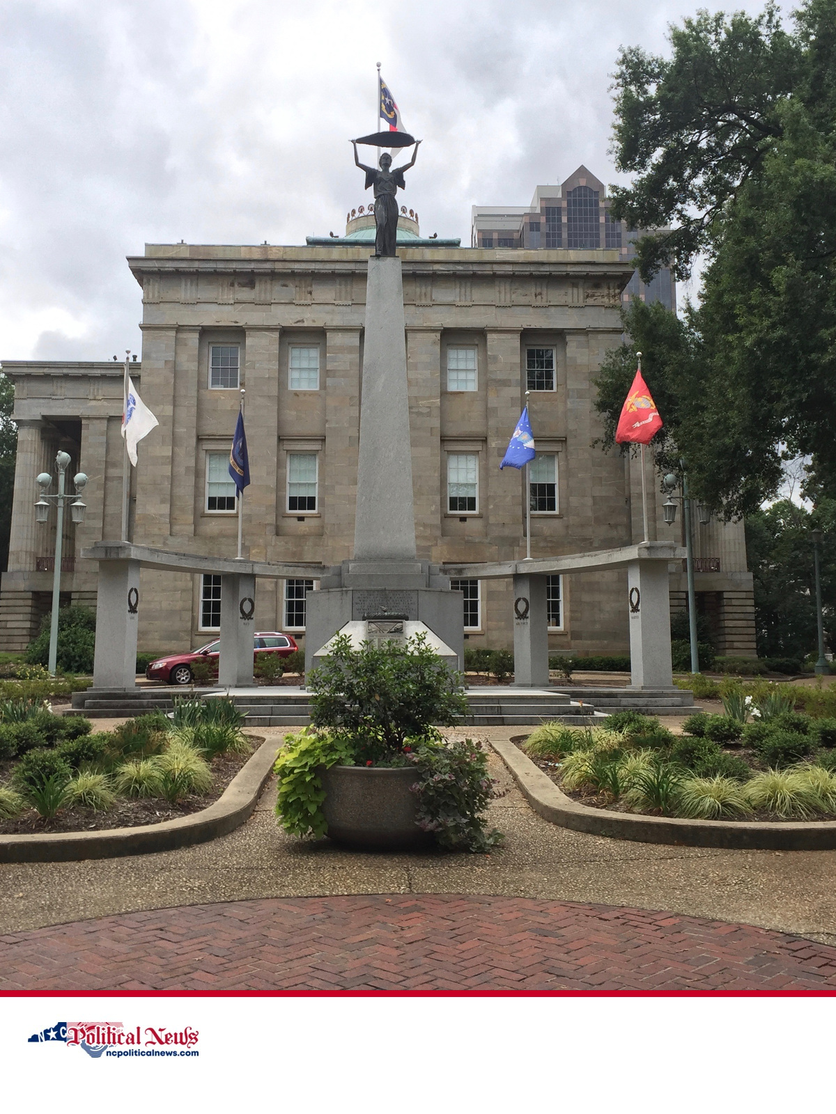 North Carolina State Capitol in Raleigh, seen behind the North Carolina Veterans Monument.