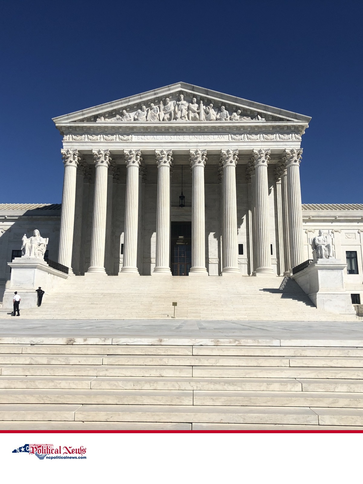 The U.S. Supreme Court building in Washington, D.C., beneath a blue sky.