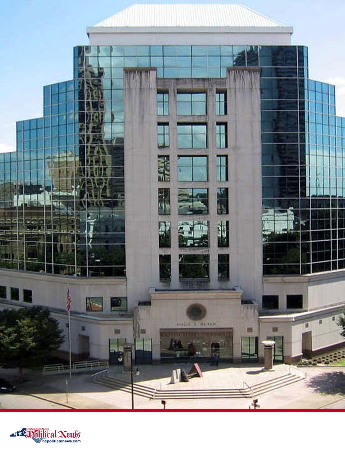 The Hugo L. Black U.S. Courthouse in Birmingham appears above the NC Political News footer.