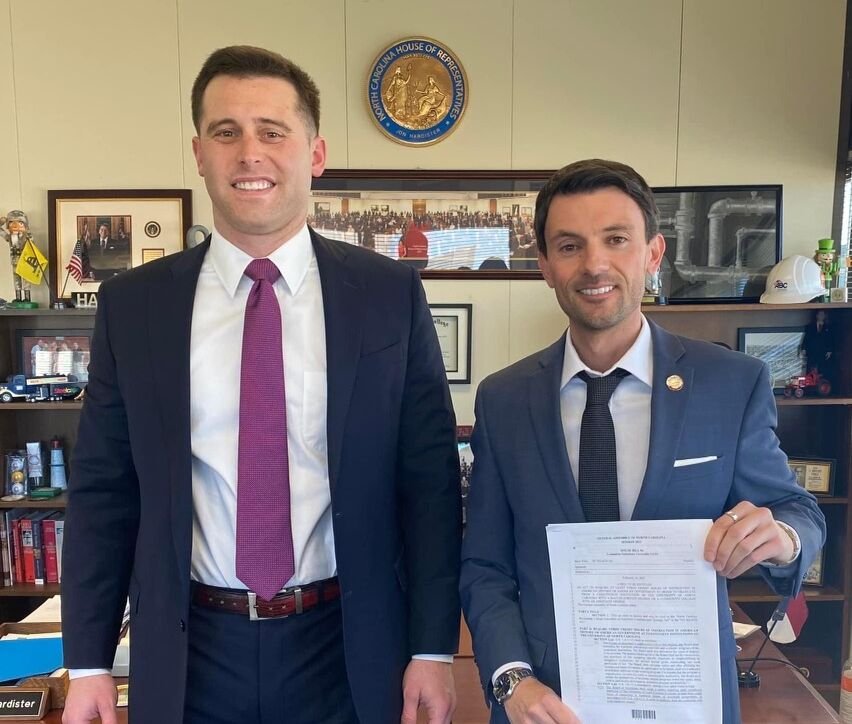Jameson Broggi, a U.S. Marine and attorney stationed at Air Station Cherry Point and lead advocate on H.B. 96, stands with Rep. Jon Hardister, R-Guilford. Source: Facebook