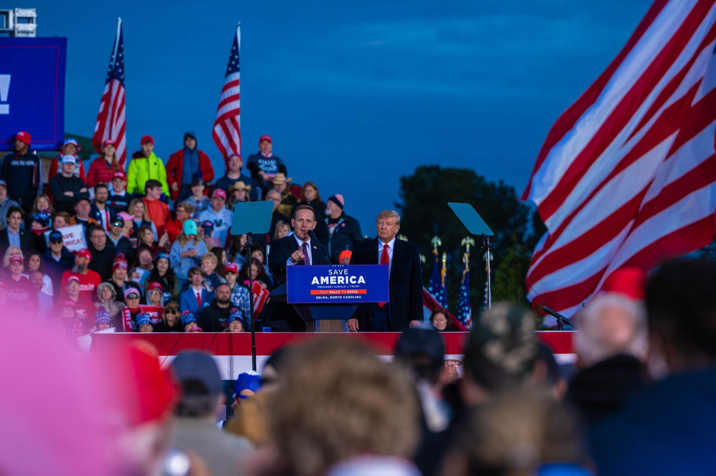 Photos by: Tim Robbins for The Carolina Journal Rep. Ted Budd, R-NC, speaking with Donald Trump